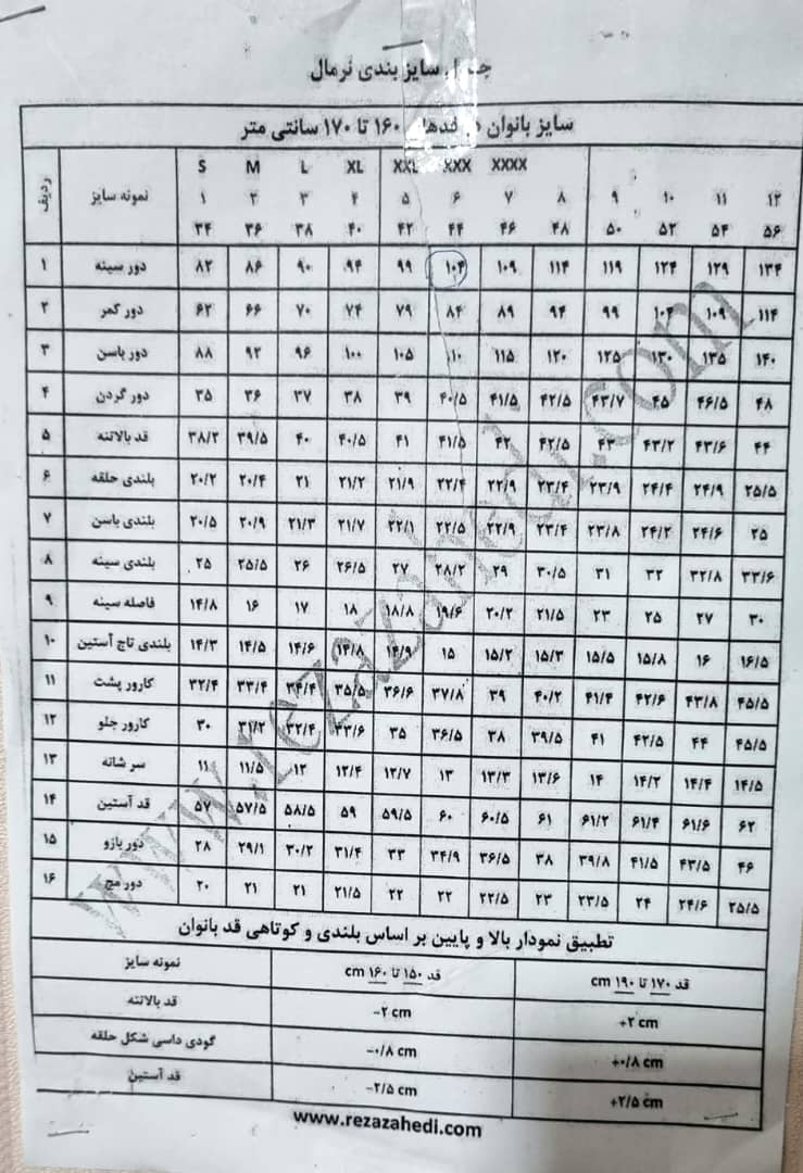 راهنمای سایز