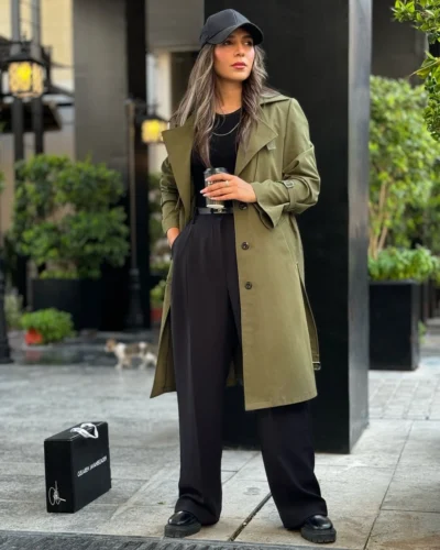 جزئیات بارونی زنانه سبز با پارچه کتان زارا