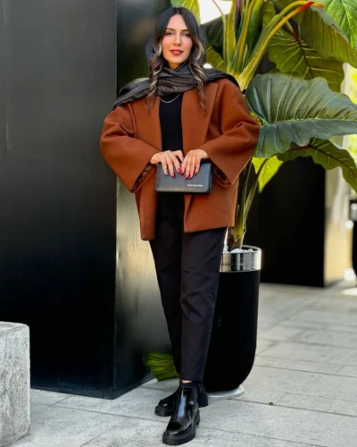 جزئیات کت زنانه شتری Barana گلاره جواهرزاده